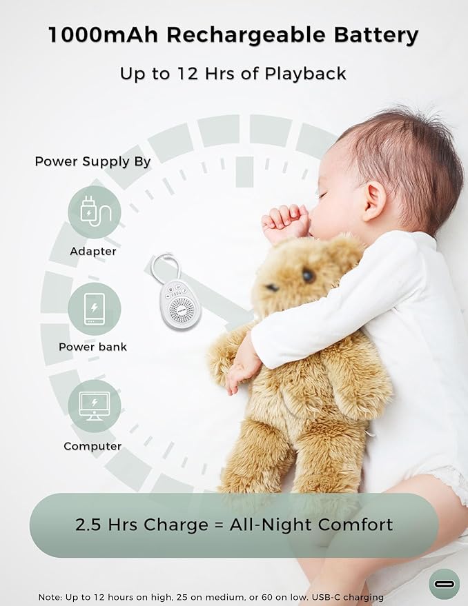 FOXFINE White Noise Machine, Portable Sound Machine with 30 Soothing Sounds, Timer, for Sleeping, Baby, Adults, Home & Travel, White