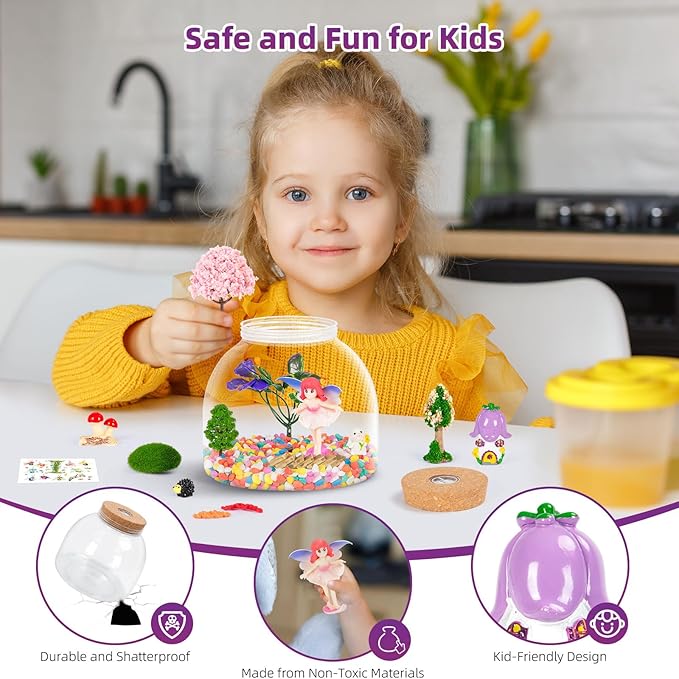 Fairy Garden Light Up Terrarium – DIY Craft Kit with LED for Girls Ages 4-8 | STEM & Art Gift for Kids, Ideal for Birthday or Holiday