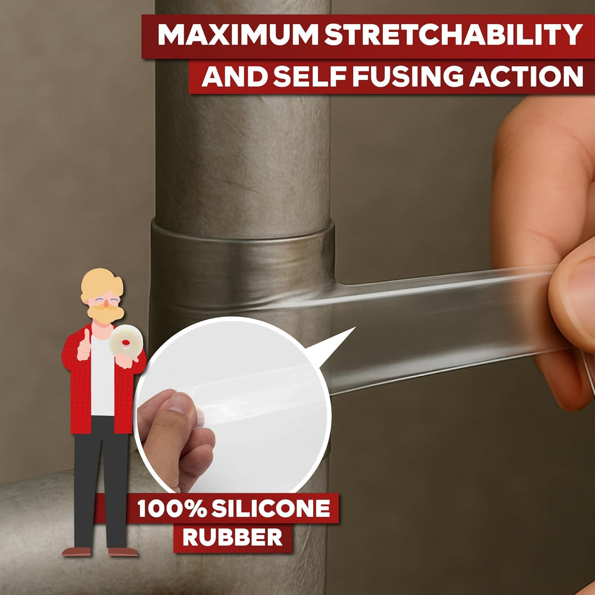 XFasten Self Fusing Silicone Tape Waterproof Clear – 1" x 36 Feet, Self Amalgamating Tape, Silicone Rubber for Plumbing, Sealing Pipes, Hose Repair, Outdoor Coax and Electrical Cables – Weatherproof