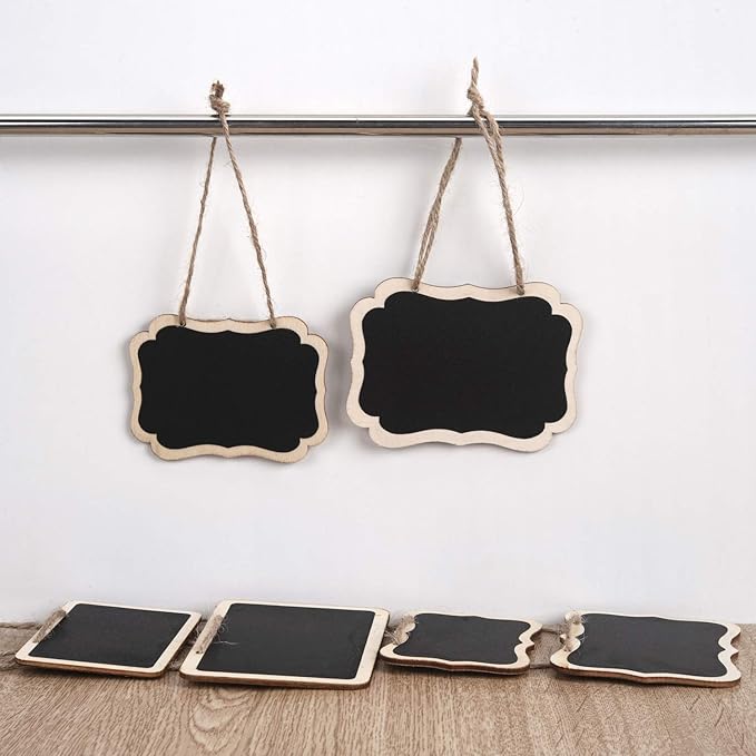ONUPGO 20 Pack Mini Chalkboard Tags with Liquid Chalk Marker, Erasable Wooden Chalkboard Signs with Hanging String, Price Tags, Message Tags for Wedding Decor, Party Buffet Display, Place Cards