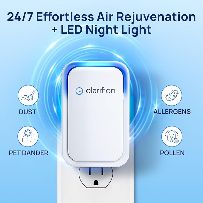 Clarifion - Air Ionizers for Home (6 Pack), Negative Ion Filtration System, Quiet Air Freshener for Bedroom, Office, Kitchen, Portable Air Filter Odor, Smoke Dust, Pets, Eliminator, Mini Air Cleaner