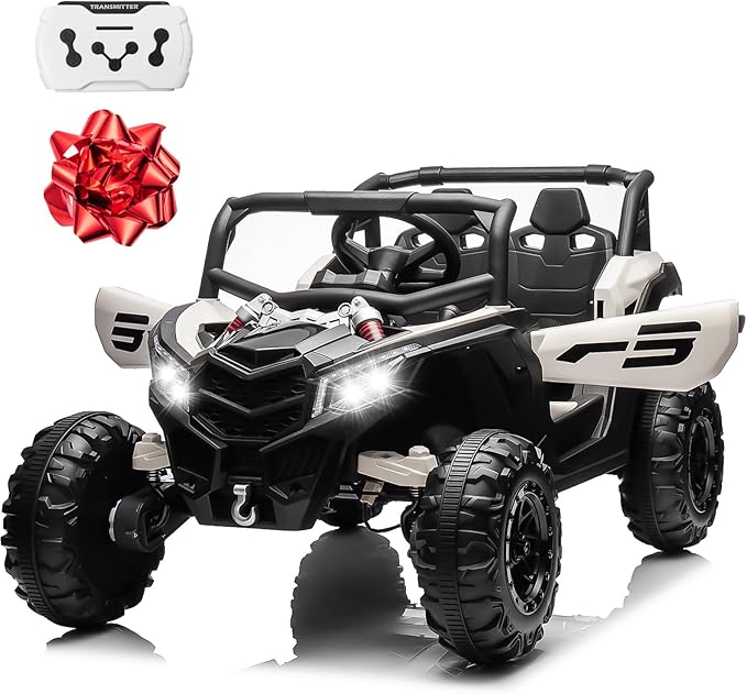 Electric Car for Kids, JOYRACER 24V Ride on Car Battery Powered Off-Road UTV w/Remote Control, 3 Speeds, 4x150W Powerful Motors, 18" Seat, Bluetooth, MP3, Electric Vehicles with Big Pull Bow