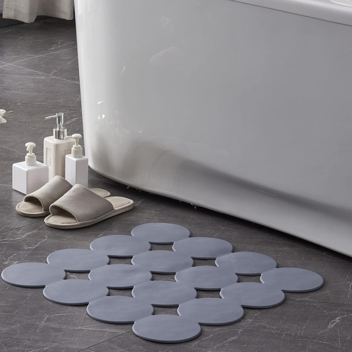 Square Shower Mat Nonslip - Rubber Bathtub Mat with Suction Cups for Inside Shower Bathroom Floor (Grey, 21X21”)