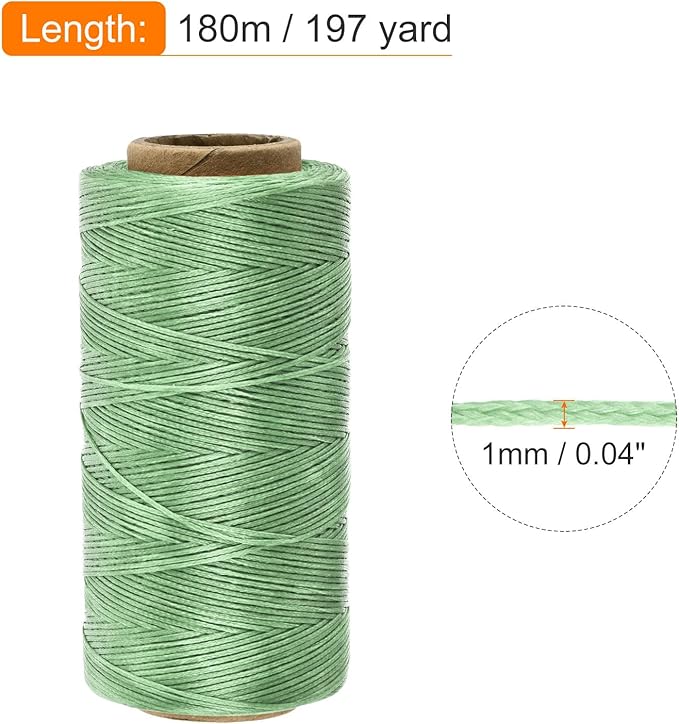 MECCANIXITY Waxed Thread,197 Yard 1mm 210D Flat Wax Thread Polyester Waxed String for Leather Sewing Hand Weaving Book Binding Home Decoration,Grass Green