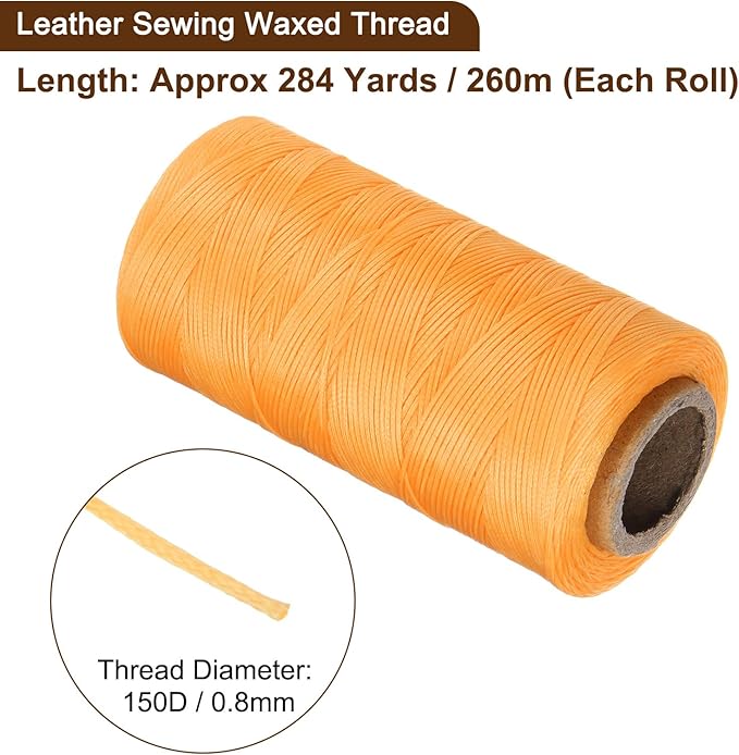 uxcell 150D 0.8mm Flat Waxed Thread 284 Yards Polyester Leather Sewing Waxed String Hand Stitching Waxed Cord for Leather Stitching Sewing Bookbinding DIY Craft Orange Yellow
