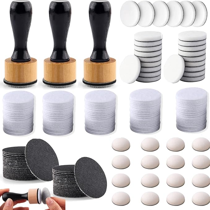 129PCS Mini Ink Blending Tool Set ,Include 3PCS Mini Ink Blending Tools and 86PCS Replacement Foam Pads Drawing Distressing Blending,40PCS Medium-Grit Sandpaper Sanding Disks for sanding & distressing