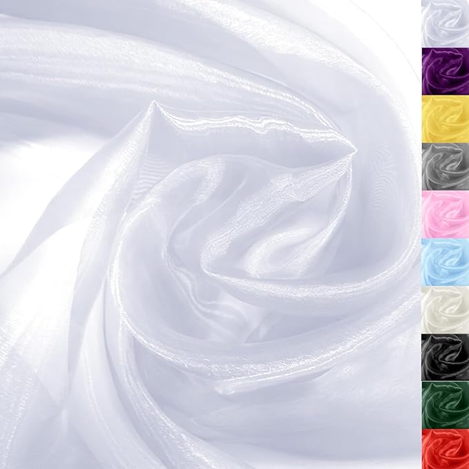 White Crystal Organza Fabric – 16" x 5 Yards Lightweight Sheer Tulle for Bows, Tutus, Table Runners, Gift Wrapping, Crafts & DIY Sewing (Folded Package)