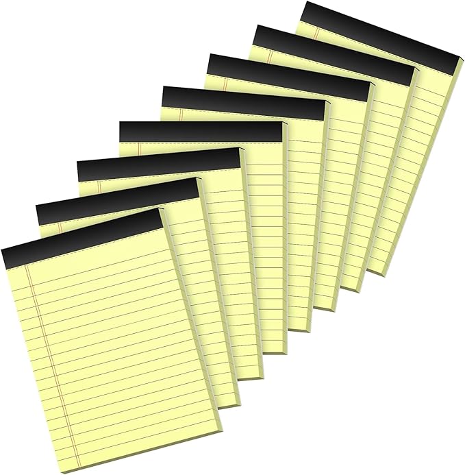 Yellow Legal Pads, Note Pads, 4 x 6 Inch, 8 Pack, 30 Sheets/Pad, Narrow Ruled, Small Notepads Yellow Paper, Micro Perforated Memo Pads, Lined Writing Pads of Paper, Mini Pocket Size Scratch Pads 4x6