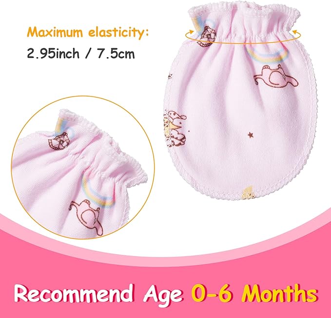 Geyoga 24 Pairs Newborn Baby Mittens Cute No Scratch Mittens Soft Elastic Infant Girl Gloves for 0-6 Months