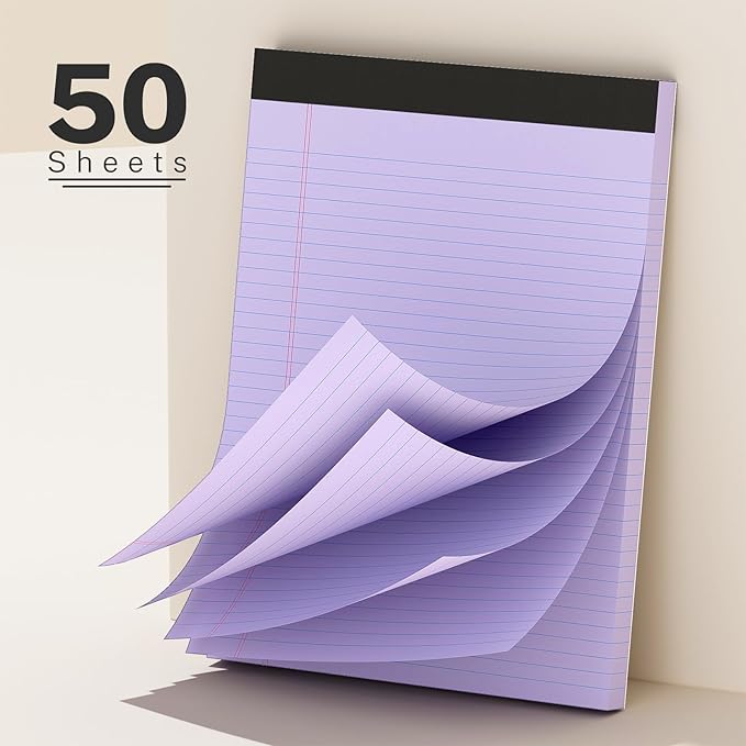 6 Pack Colored Legal Pads 8.5 x 11 College Ruled Paper Note Pads Narrow Ruled 50 Sheets per Notepad Perforated Writing Pad Durable Sturdy Back 8x11 Pads of Paper Pink Purple Blue Green White Yellow