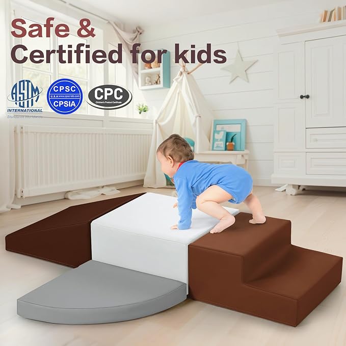 Sumbababy Toddler Climbing Foam Blocks: 4 PCS Waterproof PU Leather Playset - Soft Climber for Kids - Fun Indoor Playground for Girls - Great Preschool & Daycare Gift