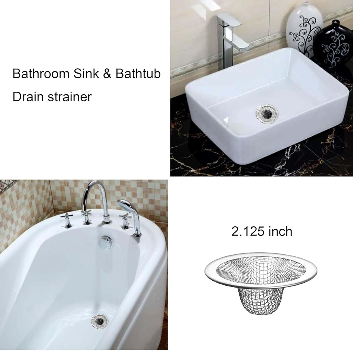 10PCS Mesh Sink Drain Strainer Hair Catcher, 2.125'' Stainless Steel Slop Basket Filter Trap, Bathtub Sink Drain Screen Filter Cover Mesh Bathroom Bathtub RV Laundry Lavatory Balcony Utility