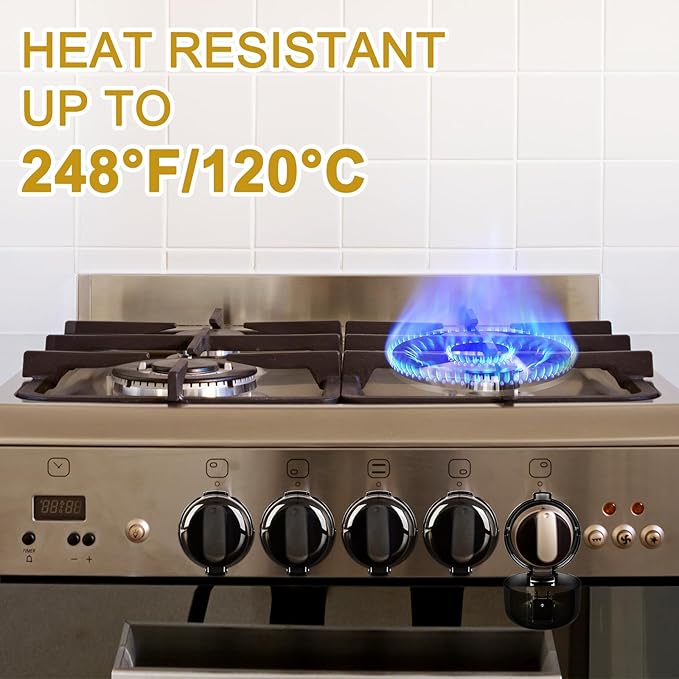 5-Pack Stove Knob Covers for Child Safety - Universal Size Gas Stove Knob Covers with Adhesive, Heat-Resistant Baby Proof Stove Knob Covers, Dual-Key Oven Knob Covers for Child Safety and Pet (Black)