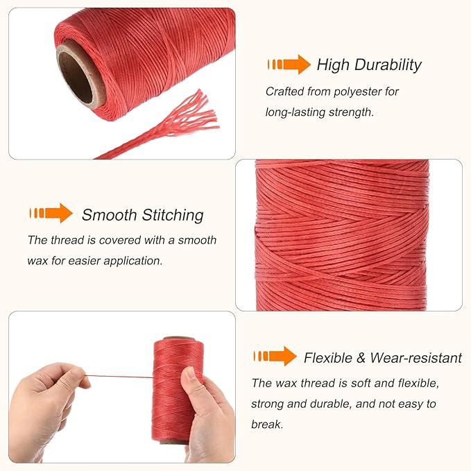 MECCANIXITY Waxed Thread,197 Yard 1mm 210D Flat Wax Thread Polyester Waxed String for Leather Sewing Hand Weaving Book Binding Home Decoration,Bright Red