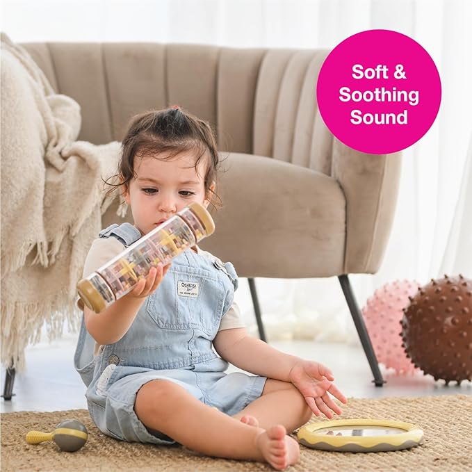 Edushape Rainstick 8 Inch Boho Chic - Rainmaker Toy for Babies, Sensory Tubes Musical Instrument - Rain Stick Baby Toy for Soothing Rain Sounds, Perfect Tummy Time Toys, Engaging Toddler Sensory Play