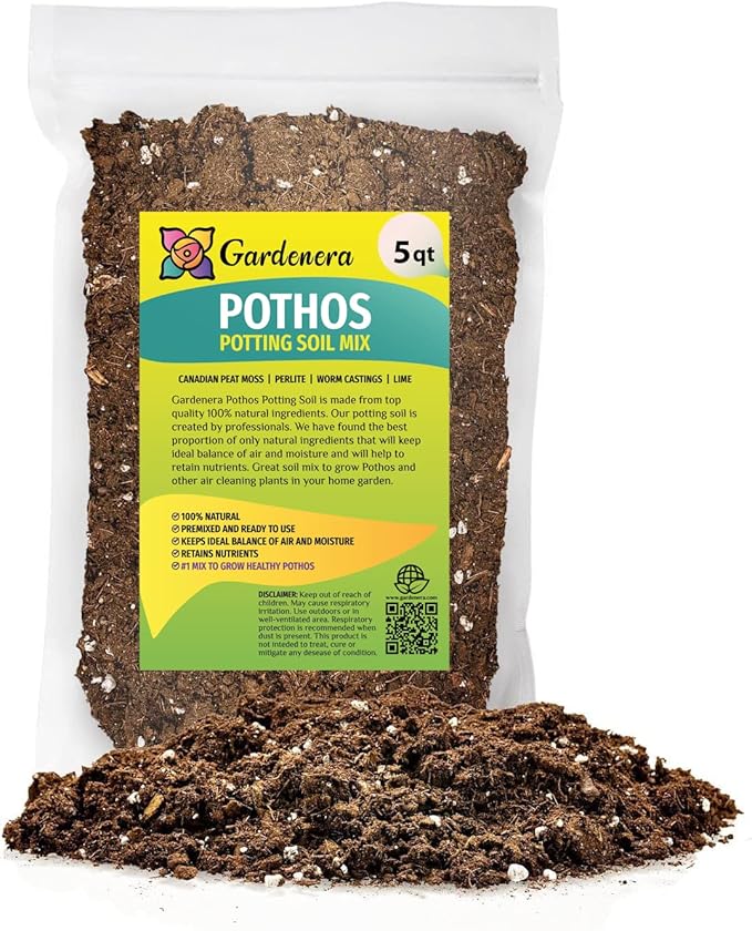 Gardenera Premium Pothos Potting Soil Mix - Air Cleaning Plant Mix, for Pothos, Parlor Palm, Peace Lily (5 Quart Bag) Pothos Potting Mix