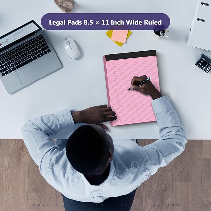 4 Pack Legal Pads 8.5 x 11 College Ruled Colored Note Pads 8.5" x 11" Lined Paper Chipboard-Backed Notepad with Micro-Perforated Notebook Paper for Office & School Supplies 50 Sheets/Pad
