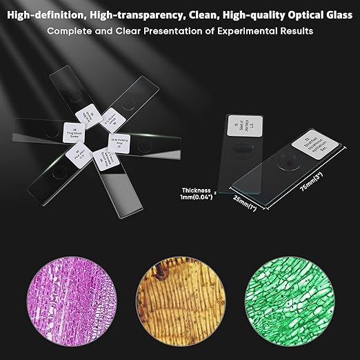 60 Microscope Slides with Specimens,Prepared Microscope Slides for Kids,Glass Slides for Microscope,Prepared Slides for Kids Microscope,Microscope Slide Preparation Kit for Biology Science Classes