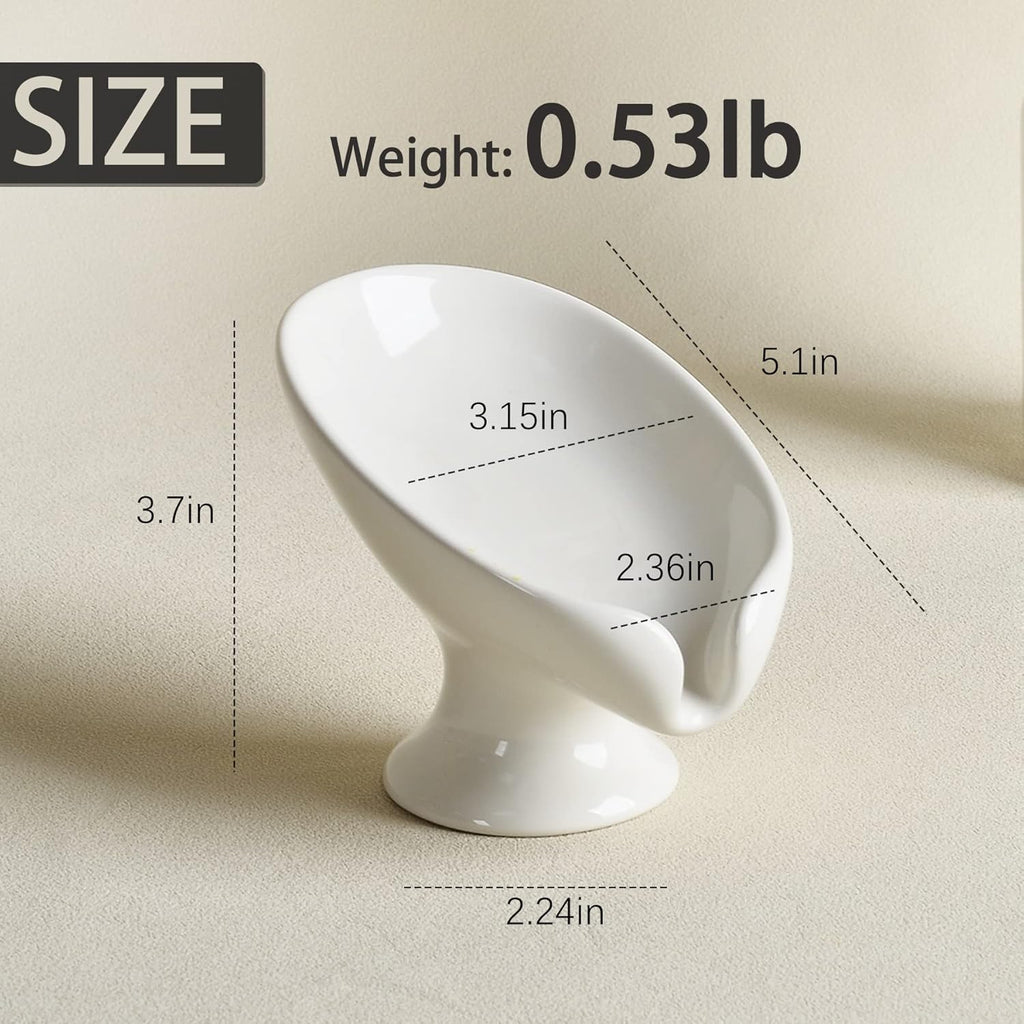 Soap Dish, Self Draining Bar Soap Holder for Bathroom Sink, Leaf-Shaped Drainage Ceramic Cream White Porcelain Decorative Soap Dish, ANTIS'S HOME