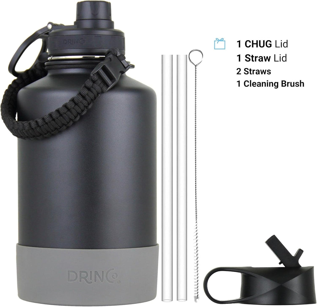 DRINCO Stainless Steel Water Bottle Spout Lid Vacuum Insulated Double Wall Water Bottles Wide Mouth (64oz 40oz 32oz 22oz 18oz 14oz) Leak Proof Keep Cold Sport Camping Hiking