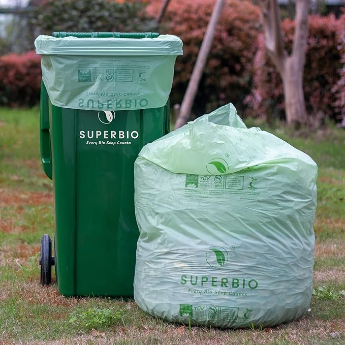 SUPERBIO 33 Gallon Compostable Yard Waste Bags, Lawn & Leaf Bags, 40 Count, ASTM D6400, BPI and OK compost INDUSTRIAL