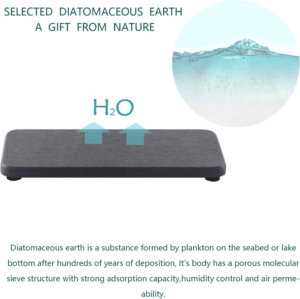 2 Pcs Water Absorbing Stone Trays, Kitchen/Bathroom Sink Soap Dish, Diatomite Tray Used for Hand Soap & Cosmetic Bottles in The Modern Home, 3.5" W x 7.1" L, Dark Gray