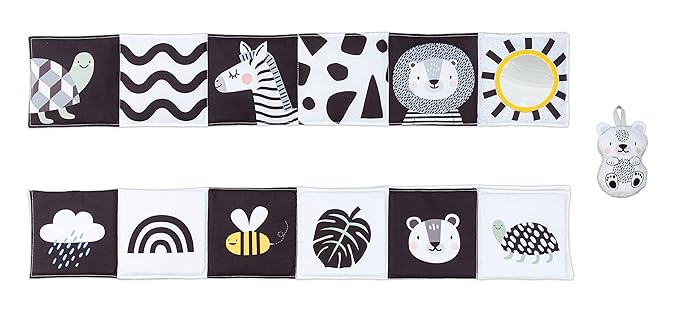 Taf Toys Newborn Soft Activity Book Black & White High Contrast Baby Book Infant Sensory Toys Tummy Time Soft Cloth Books for Babies Textured Fabric Crinkling Shapes Patterns 0-12 Months Newborn Toys