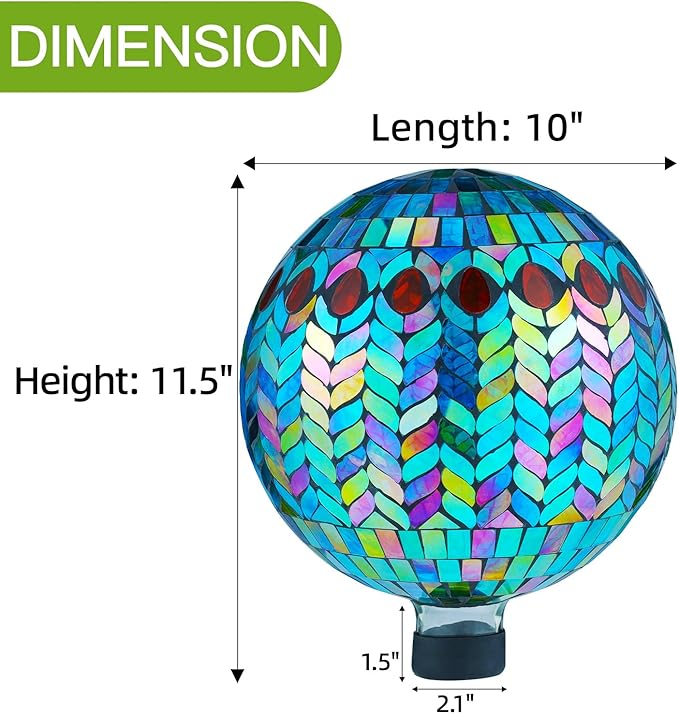 VOREEN Mosaic Glass Gazing Ball Outdoor Gazing Globe, Handmade Reflective Ball Yard Decoration for Homes, Patio, Lawn and Gardens, Gift for Mom Wife Friend, 10-Inch, Blue