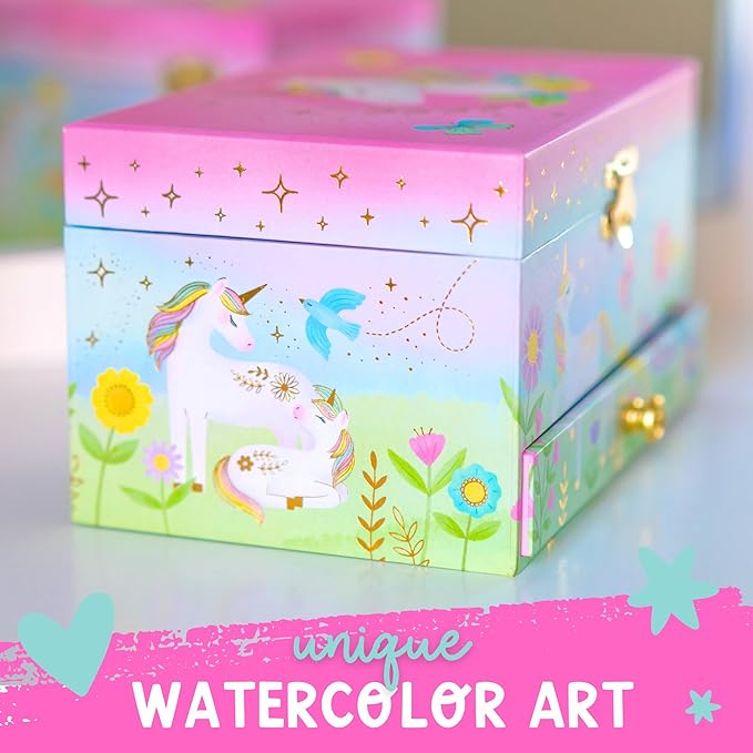 Musical Unicorn Kids Jewelry Box - Girls Jewelry Box with Mirror, Unicorn Toys for Girls Age 4-6