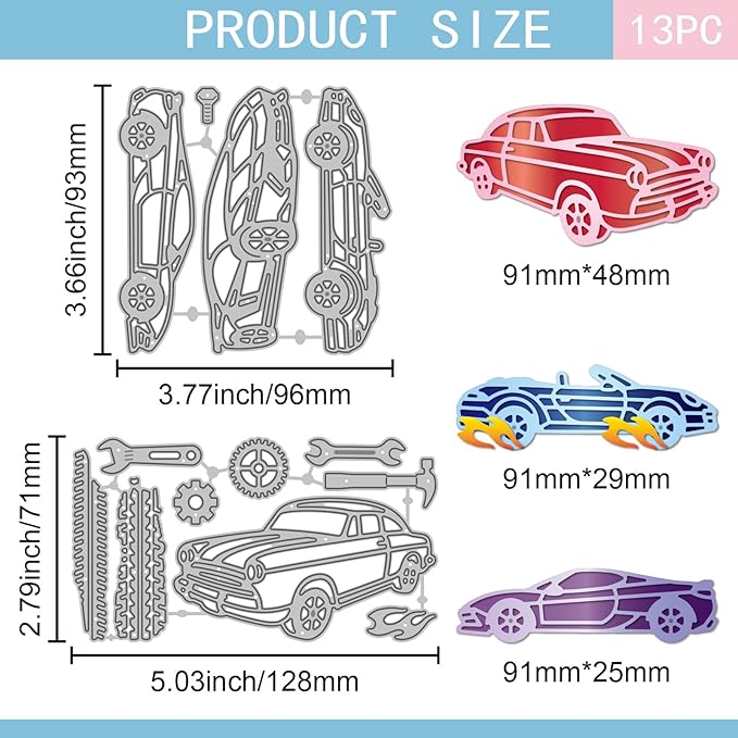 GLOBLELAND Sports Cars Cutting Dies for Card Making Repair Tools Die Cuts Tire Tracks Metal Border Die Cut Dies Stencils for DIY Scrapbooking Embossing Photo Album Craft Decor