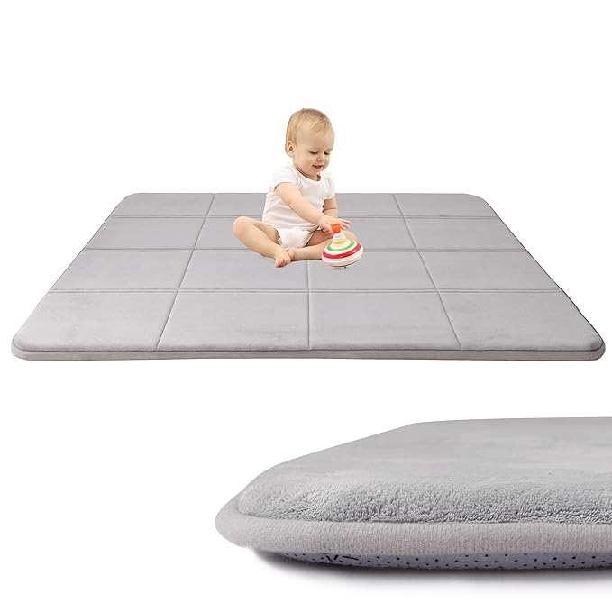 MAXYOYO 1.2" Thick Baby Play Mat for Floor, 78"x 78" Foldable Playpen Mat, Tummy Time Foam Mats Ultra Soft Support, Padded Carpet with Non-Slip Backing for Infant,Kids and Toddler Crawling, Grey