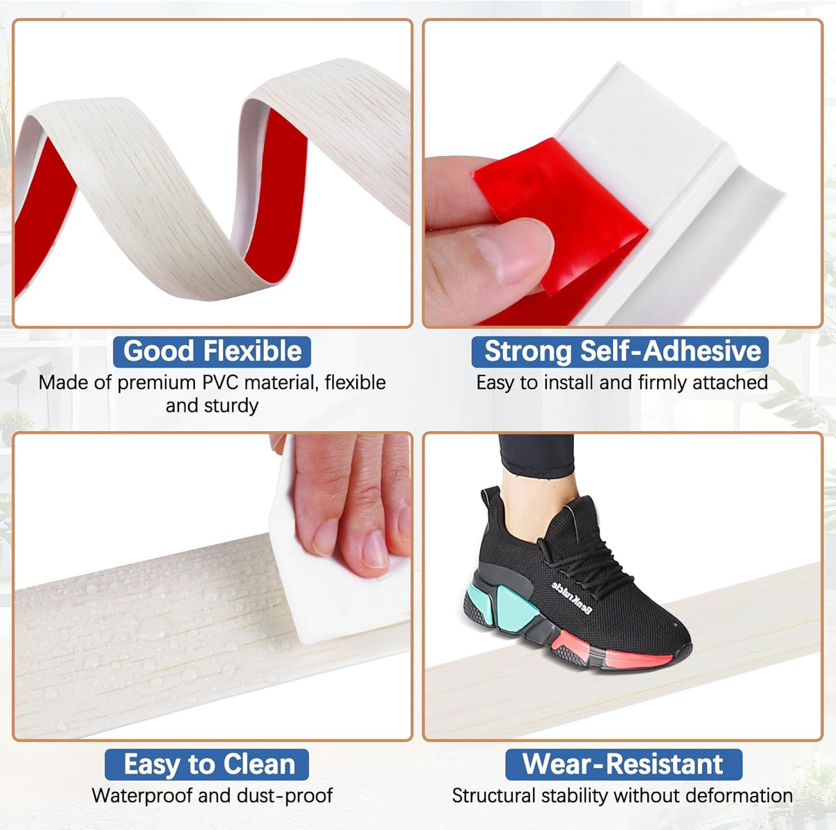 Vinyl Door Threshold Flooring Transition Strip Self Adhesive Carpet Edging Strip for Laminate Doorway Edge Threshold from 3/5" to 4/5" (Beige Wood Grain, 10 Ft)