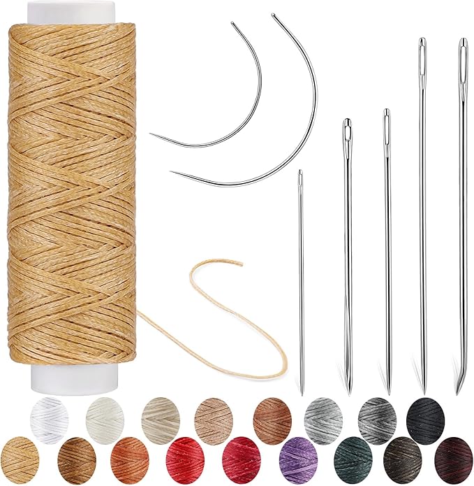 Ftyiwu Waxed Thread, Upholstery Needle and Thread 32 Yards with 7PCS Hand Sewing Needles for Home Upholstery Carpet Canvas Repair Leather Sewing (Natural Color)