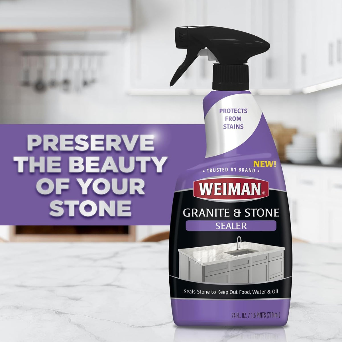 Weiman Complete Countertop Clean & Protect Kit - For Granite, Marble, Quartz & Stone - Granite & Stone Cleaner and Polish - 24 oz, Granite & Stone Sealer -24 oz