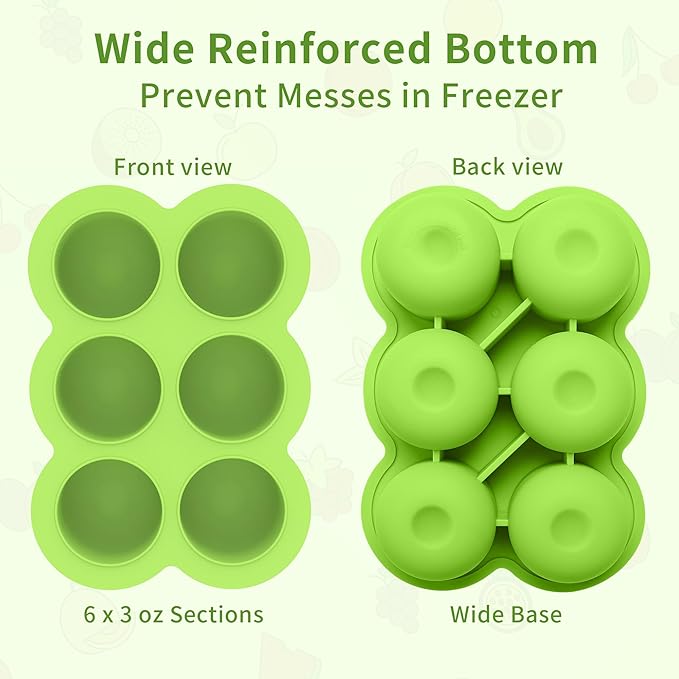 6x3oz Baby Food Freezer Tray with Clip on Lid Bright Green | Leakproof Freezer Molds Silicone Storage Container for Purees Fruits Vegetables