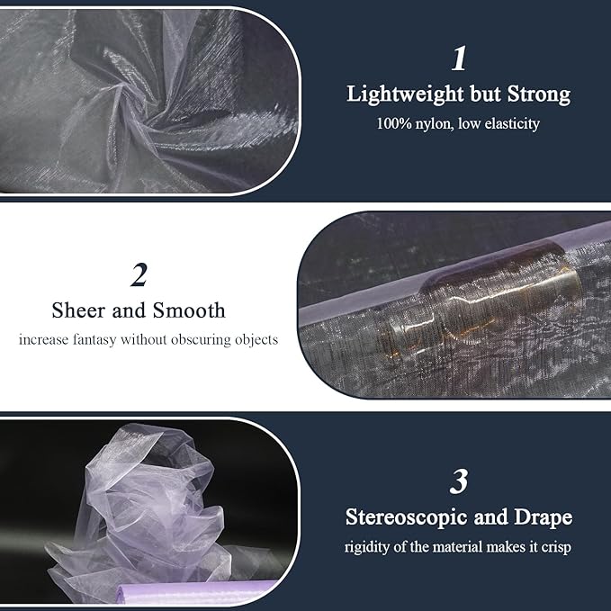 Organza Tulle Fabric Rolls, Crystal Organza 12" by 50 Yards (150 ft) Sheer Nylon Silky Shiny Netting Spool Bolt for DIY Craft Table Runner Wedding Baby Shower Party Decor (Lavender)