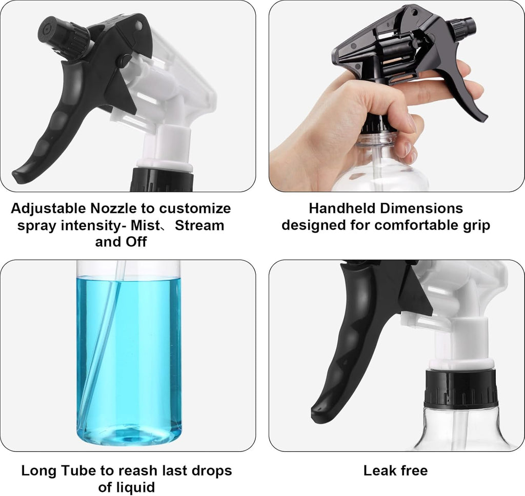 Eccliy 12 Pcs 16 Oz Plastic Spray Bottle, Adjustable Empty Reusable Sprayer for Cleaning, Planting, Water, Bathroom and Kitchen, BBQ, Commercial and Residential(Black,Clear)