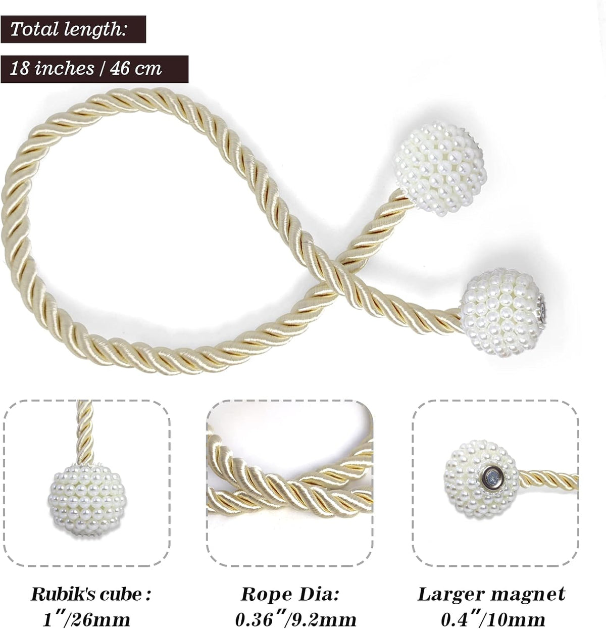 Hion Magnetic Curtain Tiebacks Beige 6 Pack, Curtain Tiebacks Buckles Holdbacks Holders Hooks Clip for Home Bedroom Office Decorative Thick or Thin Curtain