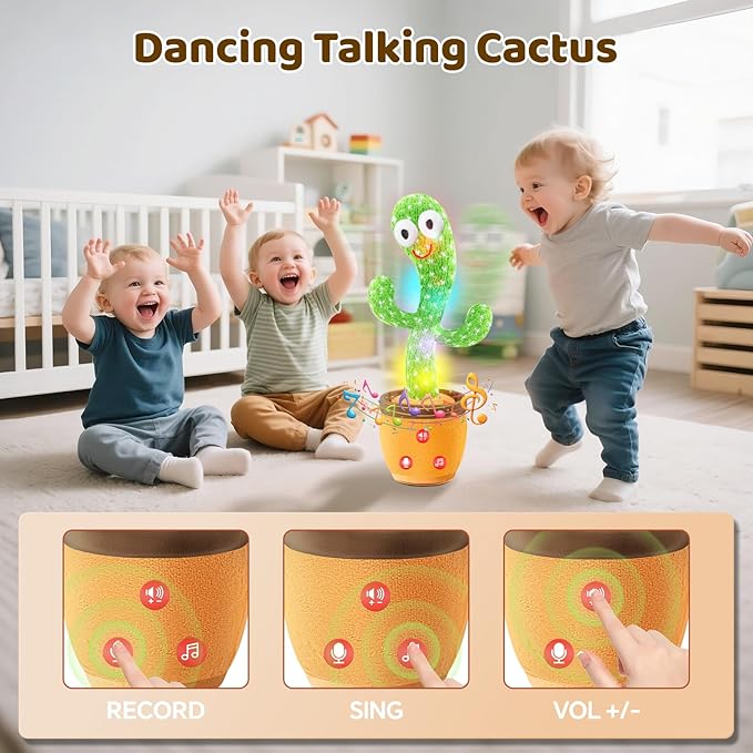 Rechargeable Dancing Talking Cactus Toy for Baby Toddler, Boys Girls Gifts Singing Mimicking Toys Recording Repeating What You Say with 120 English Songs