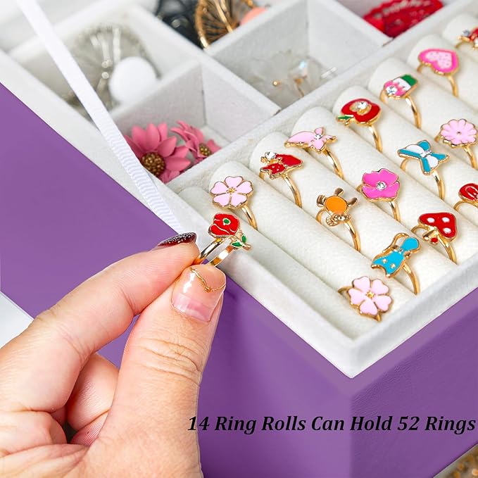 Earrings Jewelry Box for Girls, 5 Layers Jewelry Organizer with Earring Holder Organizer for Girls Earring Organizer Jewelry Boxes for Women Earrings and Necklaces Jewelry Box Organizer Purple