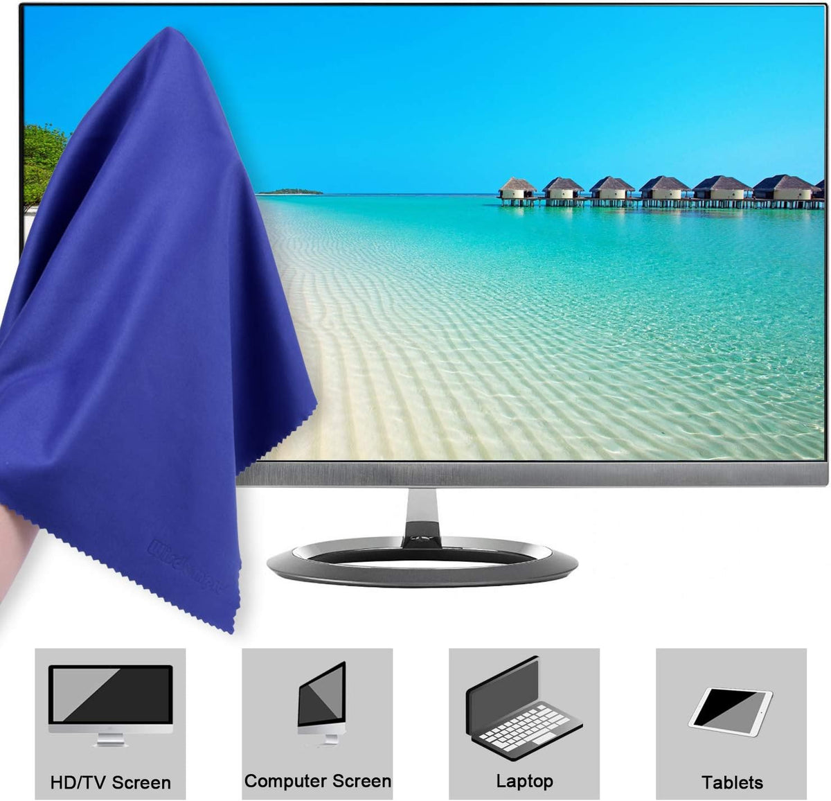 Wisdompro Extra Large 4-Pack Microfiber Cleaning Cloth For Laptop, LCD TV, Computer Screen, Monitor, Tablet, Camera Lens, Glass, Lenses, Phone, iPhone, iPad, other Delicate Surface - Blue (16x16 Inch)