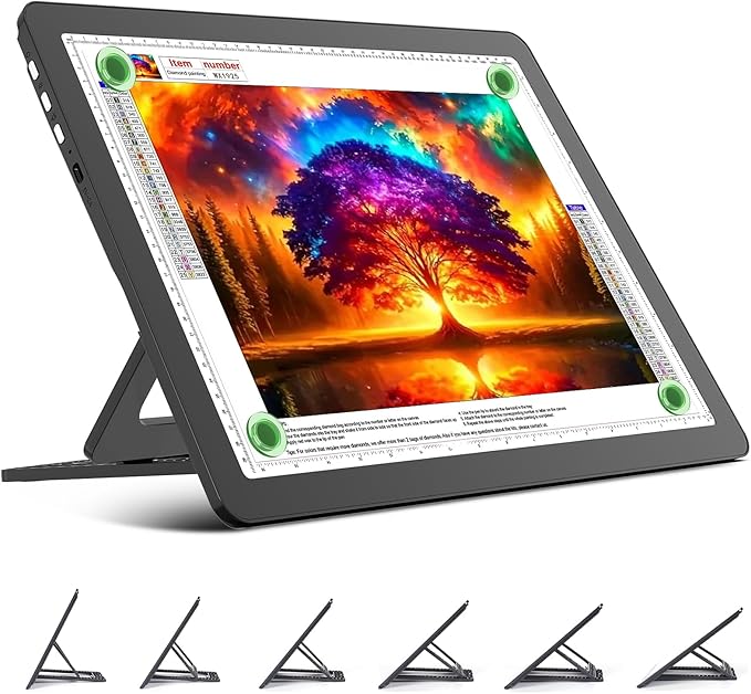 TOHETO Rechargeable A3 Light Board with Stand, Super Bright Magnetic Light Pad with Side Buttons, Wireless Light Box for Tracing and Drawing, Cordless LED Light Table for Diamond Painting, Sketching