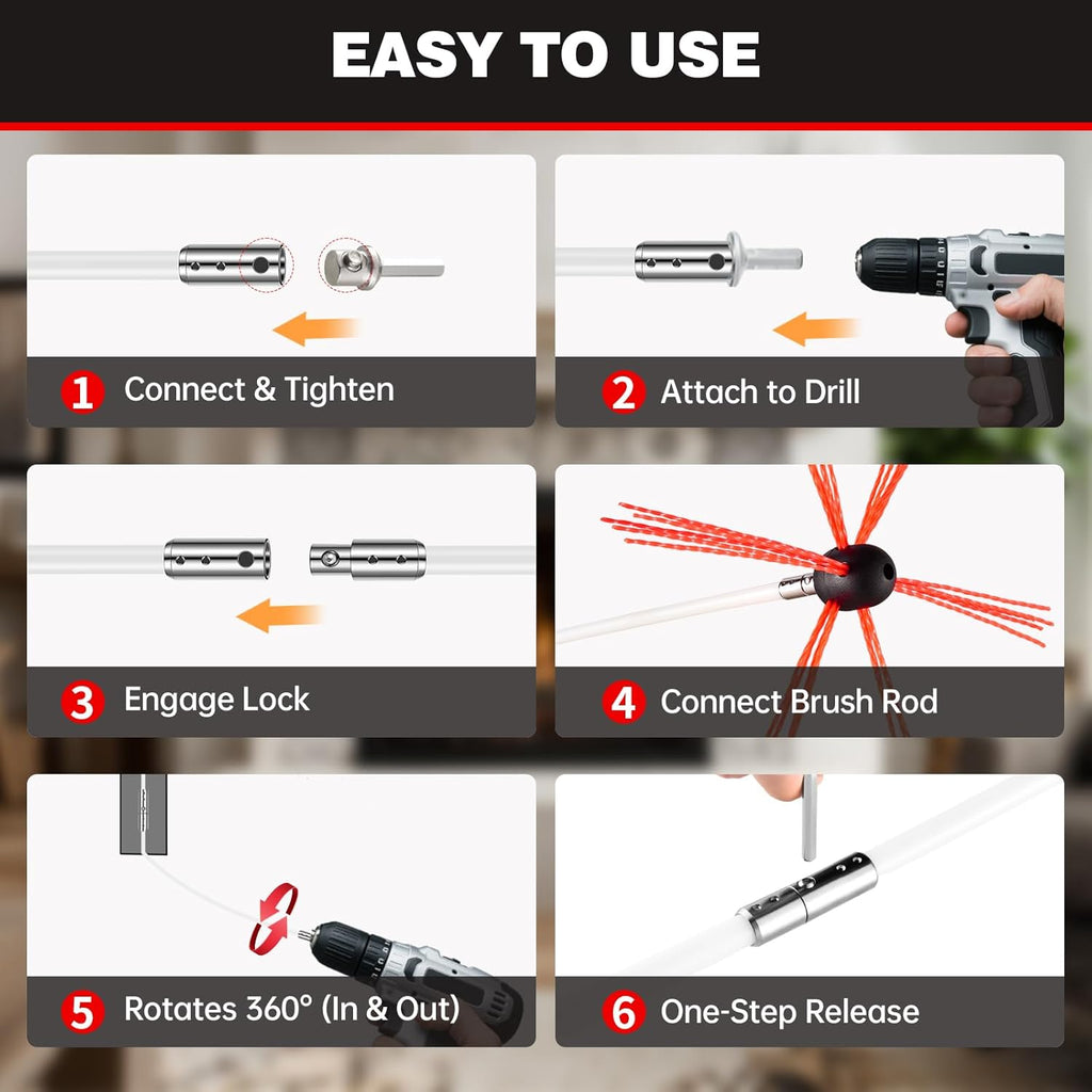 Chimney Sweep Kit - 46 Feet, Chrome Button Locking System, 14 Flexible Rods