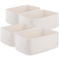 4 Pack Small Storage Shelf Baskets for Organizing, Mini Woven Rope Storage Bins for Towels, Cute Decorative Closet Organizer，Baby Nursery, Gift Empty Baskets -11.81''Lx7.87''Wx4.72''H-White