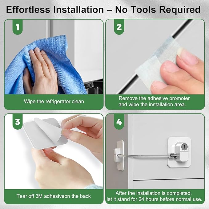 Fridge Lock (4 Pack),Refrigerator Lock with Keys,for Fridge, Cabinet Locks, Drawers, Dishwasher, Toilet and Child Safety Cabinet Locks, 3M Adhesive No Drilling (White 4pcs)