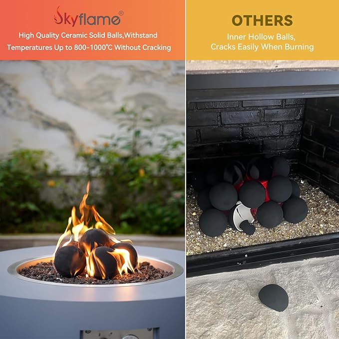 Skyflame 12PCS Fireplace Ceramic Balls, Mixed of 4 Sizes Fire Pit Balls Set for Indoor and Outdoor Fire Tables or Fireplaces Accessory,Gray