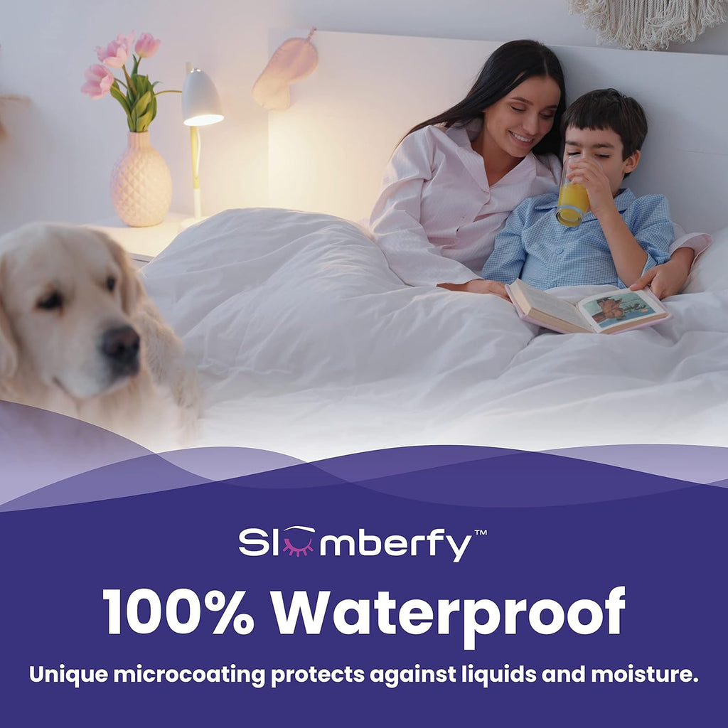 Cal King Size Waterproof Cooling Mattress Protector by Slumberfy - Premium Skin-Safe Cover, Natural Fabric with ArcticTex Technology, Noiseless Quilted Mattress Cover - 72x84 in.