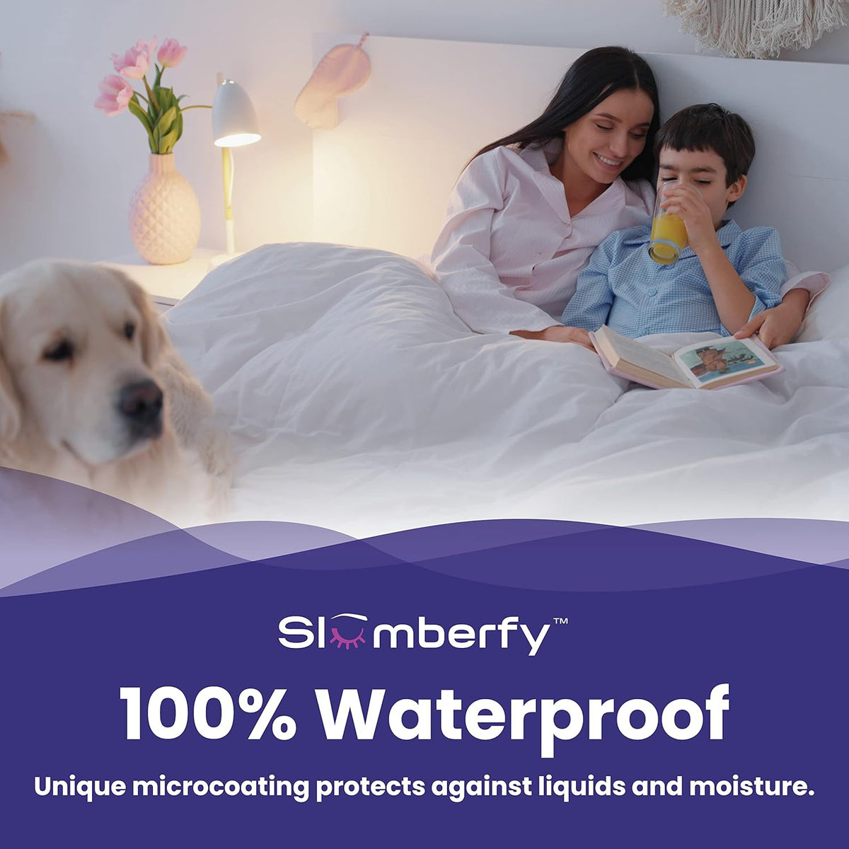 Cal King Size Waterproof Cooling Mattress Protector by Slumberfy - Premium Skin-Safe Cover, Natural Fabric with ArcticTex Technology, Noiseless Quilted Mattress Cover - 72x84 in.