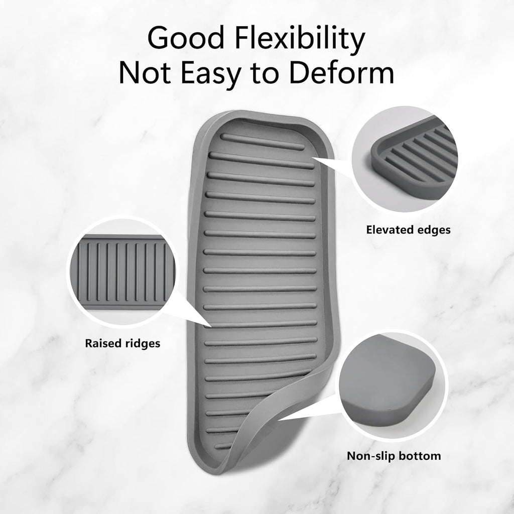 Mofason Silicone Soap Tray, Bathroom Kitchen Finishing Tray, Kitchen Sink with Soap Rack, Sponge Tray, Soap and Sponge Sink Organizer（Mist, 2 Pack）