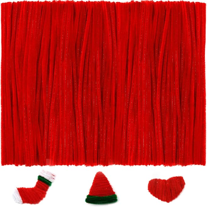 Iooleem 200pcs Red Pipe Cleaners, Chenille Stems, Pipe Cleaners for Crafts, Pipe Cleaner Crafts, Art and Craft Supplies.